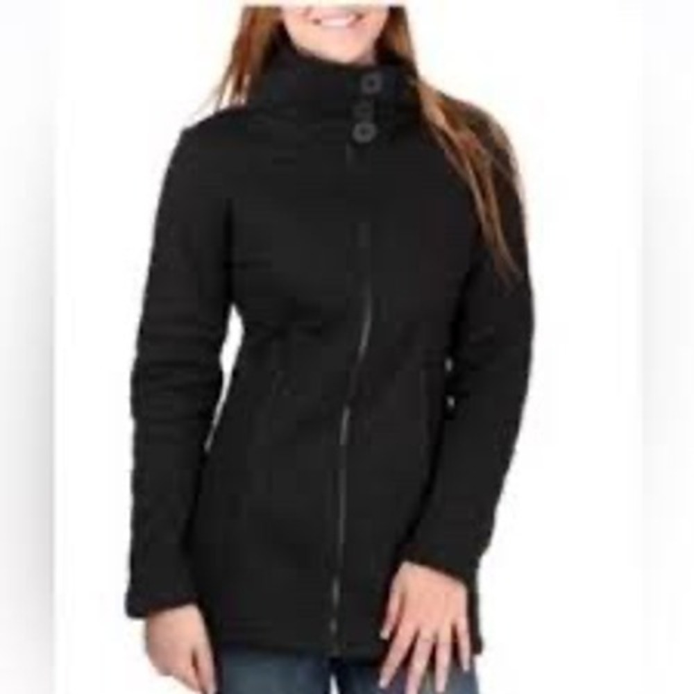 The North Face Women Black Quilted Fleece Full Zip Jacket Cinched Back Small